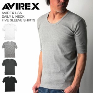 AVIREX/アビレックス/avirex/アヴィレックス・リブ Uネック 5分袖 Tシャツ カットソー Tシャツ