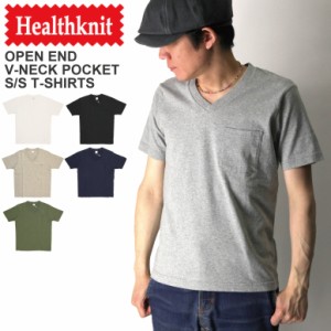 Healthknit(ヘルスニット) オープンエンド Vネック ポケット Tシャツ カットソー ヘビーウエイト