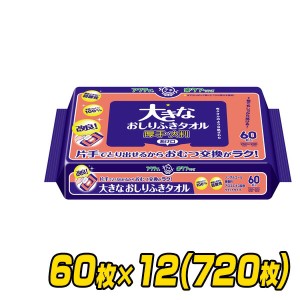 アクティ 大きなおしりふきタオル(25×20cm) 60枚×12(720枚)  80615  大人用おしりふき 体拭き 厚手 厚地 大判 おむつ交換 布タオル ノ