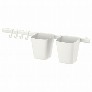 IKEA イケア レール フック4個＆小物入れ2個付き ホワイト 白 n10455151 SUNNERSTA スンネルスタ