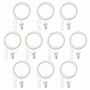 IKEA イケア カーテンリング クリップ＆フック付き 10 ピース ホワイト 白 38mm a60217233 SYRLIG スィールリグ