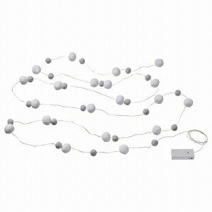 IKEA イケア LEDライトチェーン 全40球 電池式 ミニ ポンポン ホワイト グレー m10504849 AKTERPORT