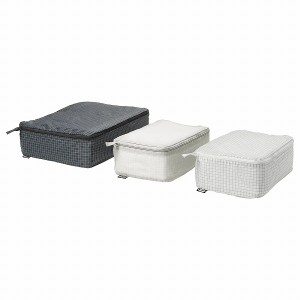 IKEA イケア 衣類用バッグ 3点セット チェック模様 グレー ブラック 黒 n40432506 RENSARE レンサレ