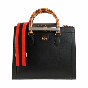 中古 美品 グッチ ダイアナ バンブー 2way バッグ レディース ブラック レザー イニシャルY.O入 GUCCI