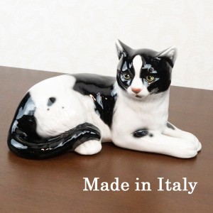 猫 置物 陶器 W30×D16×H18cm イタリア製 41169