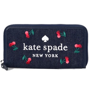 ケイトスペード 長財布 katespade デニム ロゴ さくらんぼ チェリー エラ ジップ アラウンド ウォレット 長財布 ブルーマルチ K6151