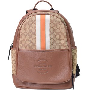 コーチ バッグ COACH ジャガード ぺブルレザー シグネチャー トンプソン バーシティー ストライプ バックパック リュックサック カーキ×