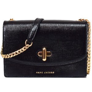 マークジェイコブス バッグ MARC JACOBS カーフレザー ロゴ ターンロック クロスボディ 斜めがけ チェーン ショルダーバッグ ブラック M0