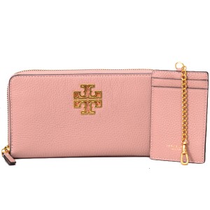 トリーバーチ 長財布 TORY BURCH レザー ブリテン ロゴ ジップ コンチネンタル 長財布 カードケース 定期入れ 2点セット ピンクムーン 86