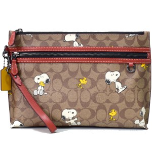 コーチ バッグ スヌーピー COACH コーティングキャンバス レザー シグネチャー ピーナッツ コラボ スヌーピー ポーチ クラッチバッグ カ