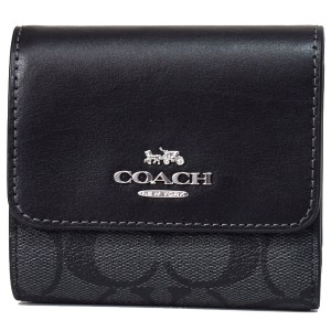 コーチ 財布 COACH コーティングキャンバス レザー シグネチャー スモール トリフォールド コンパクト 三つ折り財布 グラファイト×ブラ