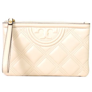 トリーバーチ クラッチ TORY BURCH レザー キルティング リストレット ジップ クラッチバッグ ポーチ ニュークリーム 80811