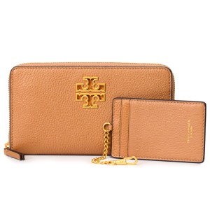 トリーバーチ 長財布 TORY BURCH レザー ブリテン ロゴ ジップ コンチネンタル チェーン カードケース 定期入れ 2点セット ティラミス 14