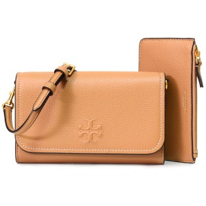 トリーバーチ バッグ TORY BURCH レザー フラップ ウォレット 2way ポーチ付き クラッチ クロスボディ 斜めがけ ショルダー ティラミス 1