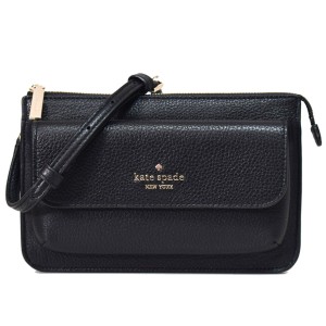 ケイトスペード バッグ katespade レザー レイラ ロゴ フラップ クロスボディ 斜めがけ 2WAY ウォレット クラッチ ショルダーバッグ ブラ