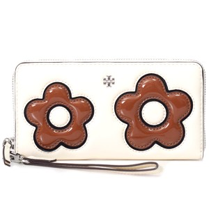 トリーバーチ 長財布 TORY BURCH レザー エマーソン お花 アップリケ ロゴ リストレット ジップ コンチネンタル 長財布 ライトクリーム 1