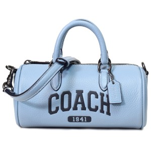 コーチ バッグ COACH ぺブルレザー バーシティ ロゴ レーシー 筒型 クロスボディ 2WAY 斜め掛け ショルダー ハンドバッグ コーンフラワー