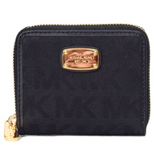 マイケルコース 財布 MICHAEL KORS キャンバス モノグラム ラウンドファスナー コンパクト 二つ折り財布 ブラック 35S2GJSF1J