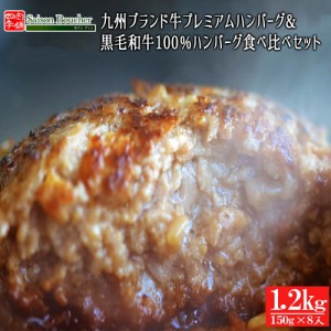 ハンバーグ 黒毛和牛 九州ブランド 黒毛和牛 プレミアム ハンバーグ 4個 ＆ 黒毛和牛100% 手作り ハンバーグ 4個 食くらべセット お歳暮 