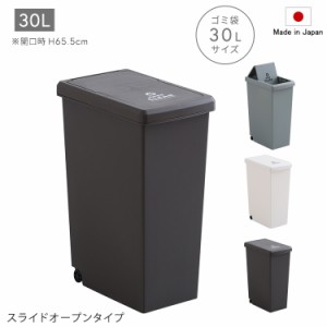 スライドオープンタイプ ゴミ箱 30L 日本製 フタ付 キャスター付 ホワイト グリーン ブラウン