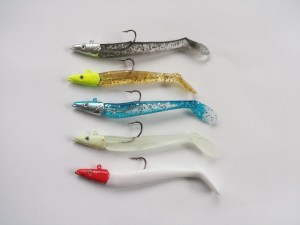 魚の頭　ジグヘッド　＋　ワーム　18g　5色　セット　ヒラメ　マゴチ　シーバス　根魚　フラットフィッシュ　タチウオ　シャッドテール　