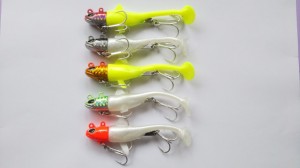 約35g　ジグヘッド + ワーム　5色セット　魚型ヘッド　市販のワームを着脱可能　やわらか素材　ヒラメ　マゴチ　シーバス　タチウオ　根