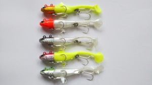 約40g　ジグヘッド + ワーム　5色セット　魚型ヘッド　市販のワームを着脱可能　やわらか素材　ヒラメ　マゴチ　シーバス　タチウオ　根