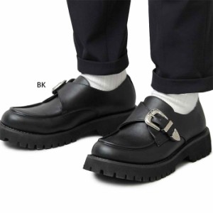 グラベラ メンズ ハイソール バックル モンクシューズ HIGH SOLE BUCKLE MONK SHOES カジュアルシューズ 厚底 ローファー 革靴 ブラック 