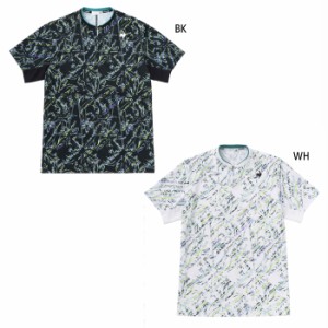 ルコックスポルティフ メンズ 高速ドライ グラフィックゲームシャツ テニス バドミントンウェア トップス 半袖 総柄 ホワイト 白 ブラッ