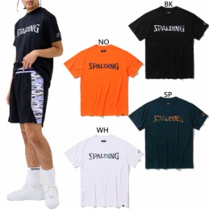 スポルディング メンズ レディース Tシャツ オーバーラップド カモ ロゴ 半袖Tシャツ トップス バスケットボールウェア ホワイト 白 ブラ