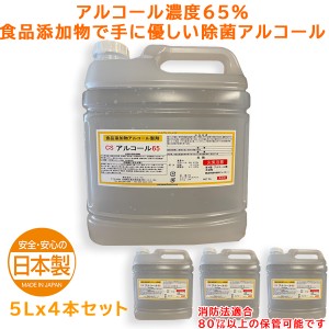 除菌 消毒 ウイルス予防 除菌アルコール CSアルコール65 5LX4本 アルコール濃度65％ 消防法対応濃度仕様