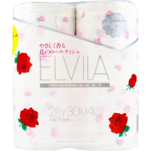 四国特紙 トイレットペーパー ELVILA バラの香り ダブル30m 4ロールX12パック