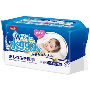 レック 日本製 水分たっぷり おしりふき 厚手 無添加 W保湿 水99.9％ 54枚 3個入りX4パック