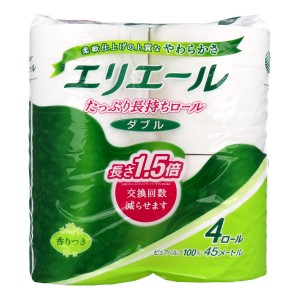 大王製紙 エリエール トイレットペーパー たっぷり長持ちロール コンパクト ミシン目入り パルプ100% ダブル45m 香り付き 4ロール入り X1