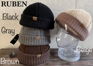 帽子 4色展開　ruben ルーベン ボアワッチ フィッシャーマン キャップ リブ ニット帽 ワッチ ビーニー メンズ レディース 男女兼用 秋 冬