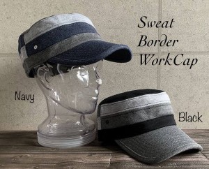 ◇帽子 2サイズ2色展開　スウェット　ワークキャップ ボーダー 切り替え 大きいサイズ オールシーズン　配色　スエット　コットン　メン