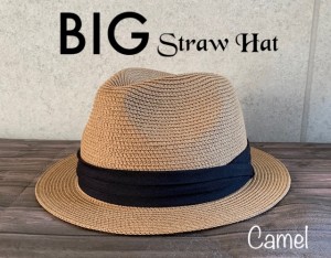 帽子　3色展開　帽子 大きいサイズ ストロー 中折れ ハット 3段帯 BIGサイズ　L　XL　サイズ　ストローハット　麦わら帽子　春夏　ペーパ