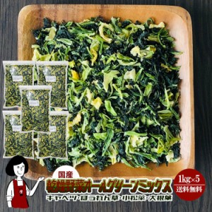 乾燥野菜オールグリーンミックス1kg×5（計5kg）〔チャック付〕／国産  乾燥野菜 キャベツ ほうれん草 小松菜 大根葉 メール便 送料無料 