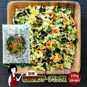 乾燥野菜グリーンミックス100g〔チャック付〕／国産  乾燥野菜 ほうれん草 キャベツ 人参 メール便 送料無料 チャック付  ミックス  ボイ