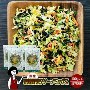 乾燥野菜グリーンミックス100g×4〔チャック付〕／国産  乾燥野菜 ほうれん草 キャベツ 人参 メール便 送料無料 チャック付  ミックス  