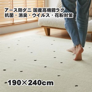 洗えるラグ 防ダニ・抗菌・消臭・抗ウィルス 花粉対策 国産高機能ラグ 190x240cm ポッシュ ドット ※北海道は1点ごとに送料がかかります