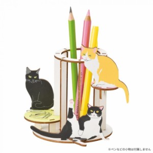セトクラフト ペンスタンド キャットタワー猫 W23-0003 卓上 机上 整理 ペン立て かわいい ネコ ねこ 木製パズル 組み立て式【メール便送