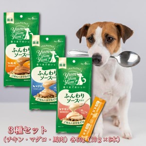 ヤムヤムヤム yum yum yum！ ふんわりソース仕立て 60g 3種セット ( チキン マグロ 馬肉 ) 犬 ペットフード トッピング