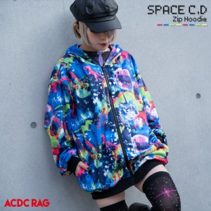 スペース C.D ZIP BIGパーカー 原宿 原宿系 ファッション 猫柄 宇宙柄 恐竜柄 パーカー 長袖 薄手 レディース メンズ ゆめかわいい 病み