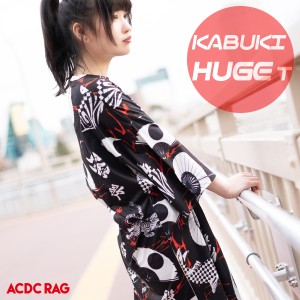カブキ ヒュージTシャツ 原宿系 ファッション Tシャツ ワンピT パンク ロック V系 和柄 和風 歌舞伎 オーバーサイズ 大きいサイズ レディ
