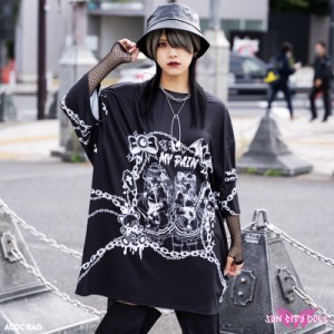 SWEET MY PAIN ヒュージTシャツ ブラック 原宿系 韓国 ファッション 半袖 パンク ロック V系 病み 病みかわいい 大きいサイズ レディース