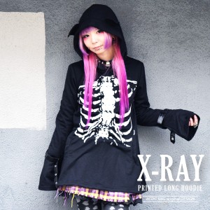 X-RAYパーカー パンク ロック ファッション パーカー 骨 スカル V系 バンギャ 原宿系 ファッション レディース メンズ 猫耳 ねこ耳 耳 ロ