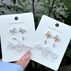 リボン セット ピアス 3SET 韓国 アクセサリー ピアス セット シルバー ゴールド パール ボール 光沢 上品 小ぶり lattencos ラテアンド