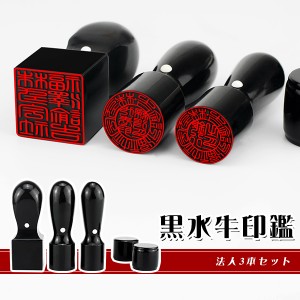 会社・法人印鑑 3本セット【黒水牛[極上] 天丸 21mm/18mm 銀行印 天丸18mm/16.5mm 天角 21mm/24mm　ケース無し】