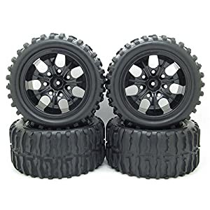 RC 1/10トラックオフロード車用ゴムタイヤ+ 5本スポークホイールリムブラッ(未使用 未開封の中古品)